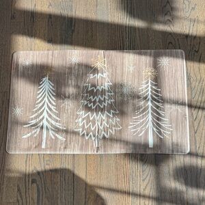 Brown and White Christmas Tree Kitchen Mat